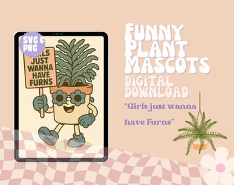 Retro Plant Mascot PNG: Groovy Fern Design (SVG & PNG)