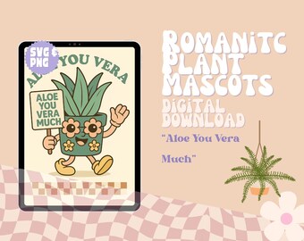 Funny Aloe Vera Plant SVG PNG: Retro Clipart (Digital Download)