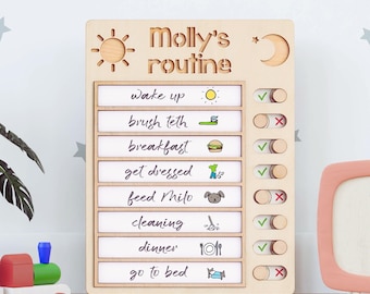 Personalized Wooden Daily Routine Chart, Visual Schedule, Daily Tasks, Daily Responsibility Board, Kids Chore Chart, Daily Rhythm Cards