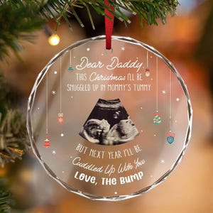 Baby Ultrasound Glass Ornament, Baby Announcement Ornament, Pregnancy Announcement Gifts Keepsake, New Baby Christmas Ornament, Gift For Dad