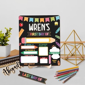 Letrero personalizado para el primer y último día de clases, pizarra de borrado en seco personalizada para niños, preescolar y jardín de infantes, accesorio fotográfico para el regreso a clases.