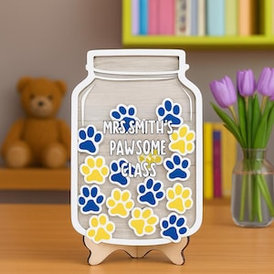 Personalized Paw Print Token Jar for Kids, Back to school Gift,Pawsome Classroom Reward Jar,Custom Teacher Gift,Motivational Token Jar Gifts
