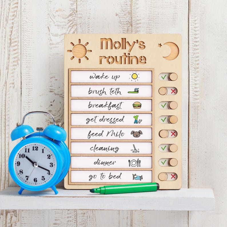 Personalized Wooden Daily Routine Chart, Visual Schedule, Daily Tasks ...