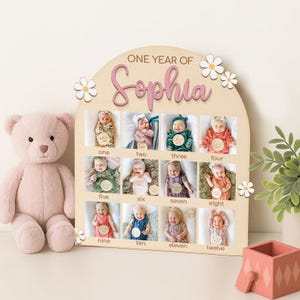 Tablero de fotos personalizado "Mi primer año", collage de hitos de 12 meses para el primer cumpleaños del bebé, regalo de primer cumpleaños para niño y niña