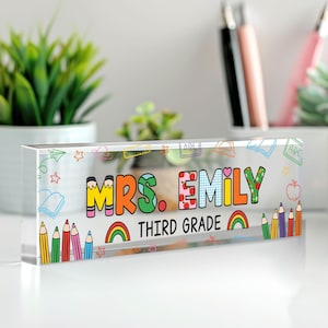 Custom Teacher Name Sign, Acrylic Desk Name Plate, Teacher Name Plate, Name Sign Acrylic Plaque, Office Name Plate Teacher Appreciation Gift