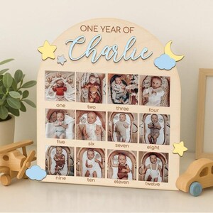 Tablero de fotos personalizado "Mi primer año", collage de hitos de 12 meses para el primer cumpleaños del bebé, regalo de primer cumpleaños para niño y niña.