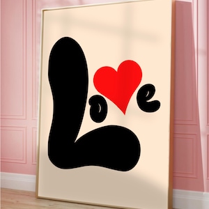 Lámina "Te amo": arte de pared retro moderno, arte de pared con frase de amor estética, póster de amor impreso, póster maximalista ~ arte de pared psicodélico