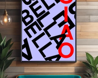 Lámina artística "Bella ciao": arte mural retro moderno, estética con frase "Bella ciao", póster "Bella ciao", póster maximalista ~ arte mural psicodélico