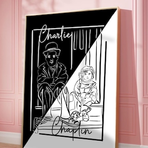 Retro Poster, Chaplin Poster, druckbare Wandkunst, Abstraktes Bild, Poster, trendige Wandkunst, digitale Kunst, Digitaldruck