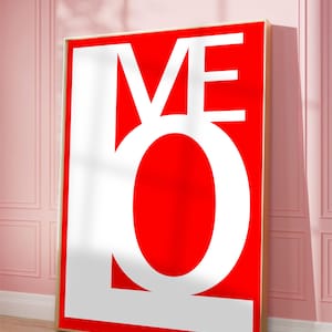 Lámina de amor: arte de pared retro moderno, arte de pared con citas de amor estéticas, póster de amor impreso, póster maximalista ~ arte de pared psicodélico