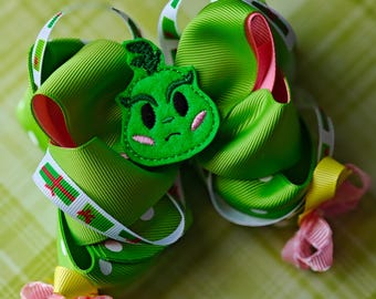 Handmade Grinch Hair Bow – Christmas Holiday bow
