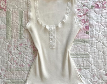 handmade vintage white coquette top y2k 2000s full length fairycore blouse babydoll tank