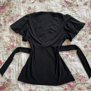 handmade vintage black coquette top y2k 2000s full length fairycore blouse babydoll tank