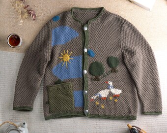 VINTAGE Italian ALPINE Udine Hand Knit Cardigan Coin Buttons OVERSIZED