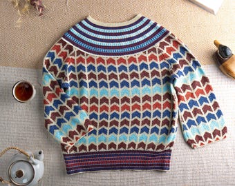 Archival CHEVRON Lurex Sweater 90s Metallic Zig Zag Knit European Designer Style Editorial Vintage Disco Glamor Medium