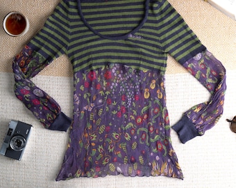 Miss Sixty Vintage Archival Top Silk & Mohair Blend Y2K Fairycore Grunge Floral Mesh Striped Sweater Jumper 90s Whimsigoth Size L (Fits S M)