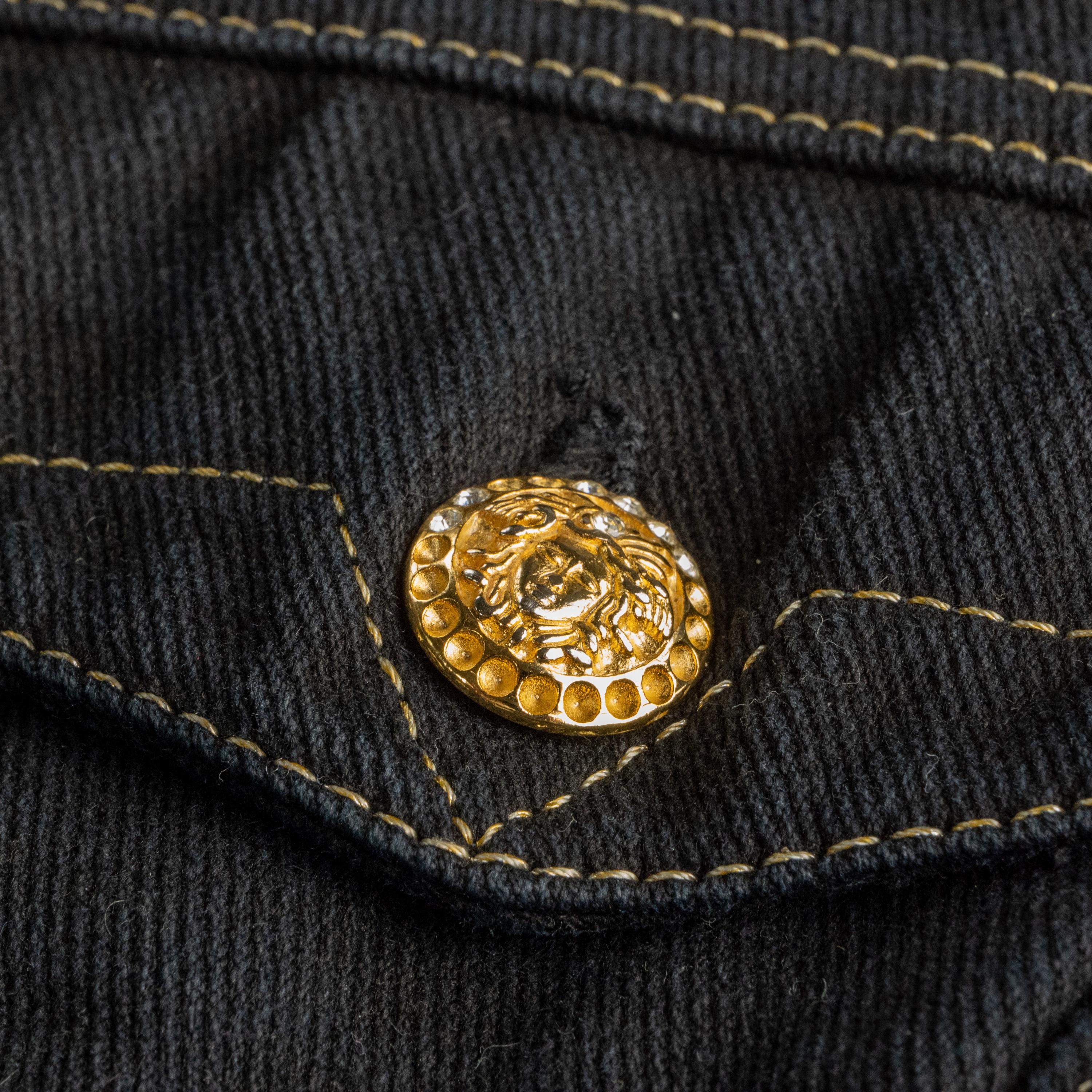 Archival VERSACE Jeans Couture Jacket Black Denim Gold Medusa