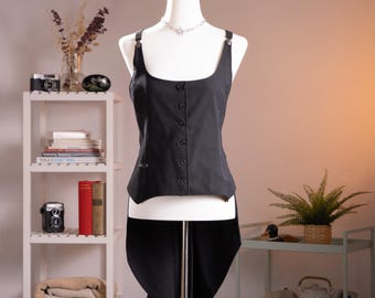 Archival Cop Copine Helens Gilet Y2K Asymmetrical Tailcoat Vest Beige Draped Back Cyber Grunge Subversive Basics Size S M