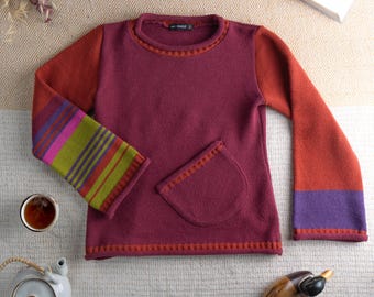 Archival Cop Copine Paris RHIN Colorblock Sweater Made in France Y2K Avant Garde Knit Burgundy Small