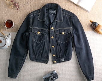 Archival VERSACE Jeans Couture Jacket Black Denim Gold Medusa