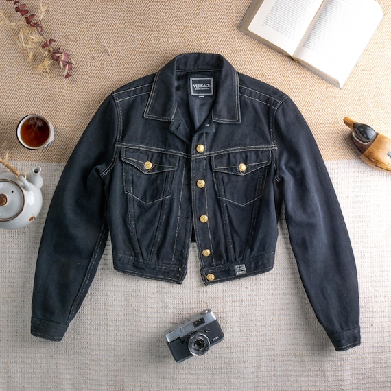 Archival VERSACE Jeans Couture Jacket Black Denim Gold Medusa