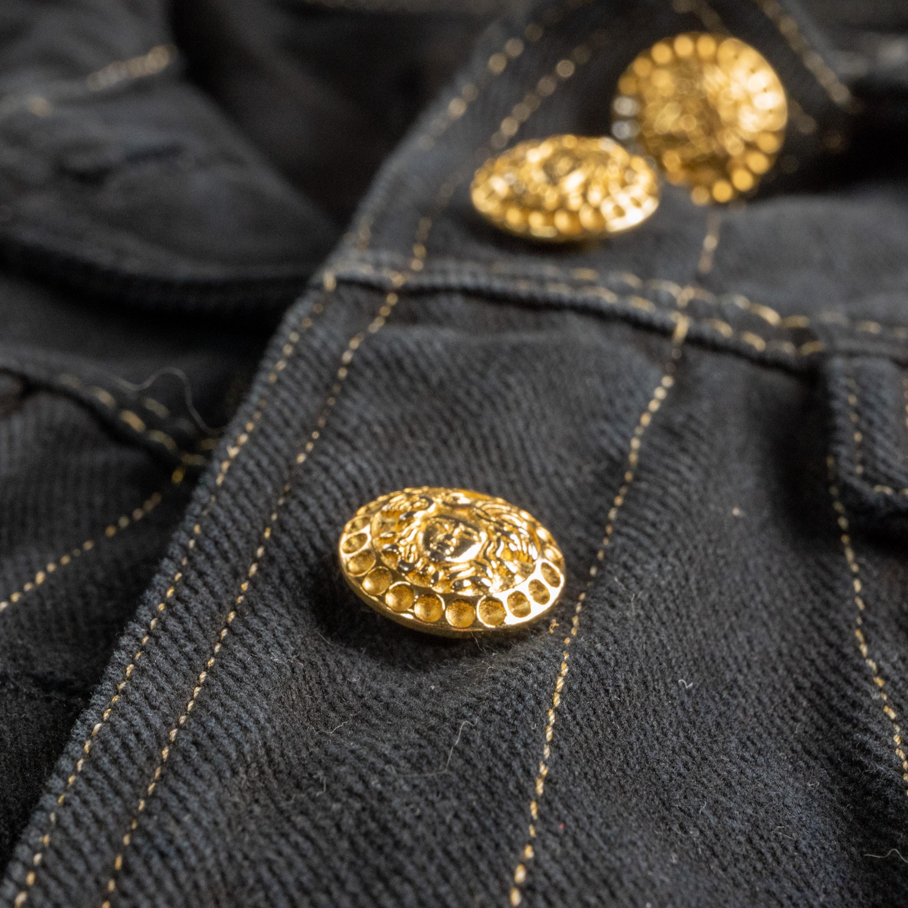 Archival VERSACE Jeans Couture Jacket Black Denim Gold Medusa