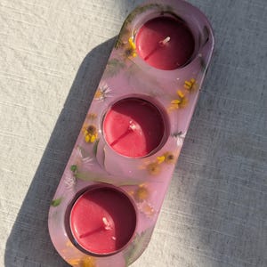 Handmade Resin Pink Spring Flower Tea Lights Holder