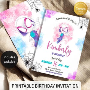 Gwen Birthday invitation, Spider-Verse girl birthday invite, editable Ghost Spidey invitation, Spidey Gwen Party, girl Spiderman Birthday