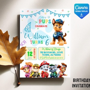 Printable Paw-ty Editable Invitation, puppies Birthday Invite boy girl, puppy party, Instant Download, paw kids Birthday Invite template
