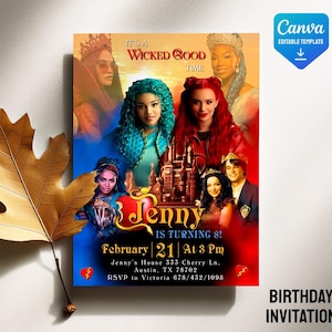 Descendants Rise of Red Invitation, Printable Editable Birthday Invite, Descendants Party Invitation Digital template, teens birthday party