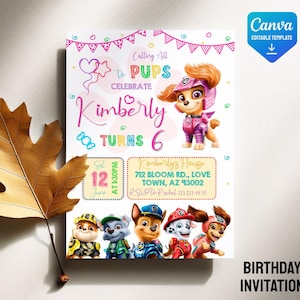 Printable Paw-ty Editable Invitation, puppies Birthday Invite boy girl, puppy party, Instant Download, paw kids Birthday Invite template