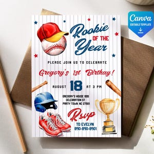 Baseball invitation, national league birthday invitation template, Printable editable invite, rookie of year, sports invite, base ball party