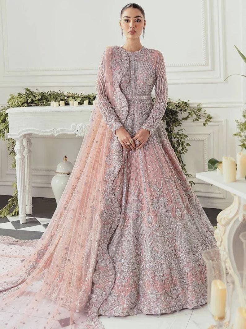 Custom Stitch Indian Pakistani Bridal Wedding Wear Dress, Maxi Long Dress,  Handmade Embroidered Net Gown, Nikah Walima Engagement Outfit - Etsy