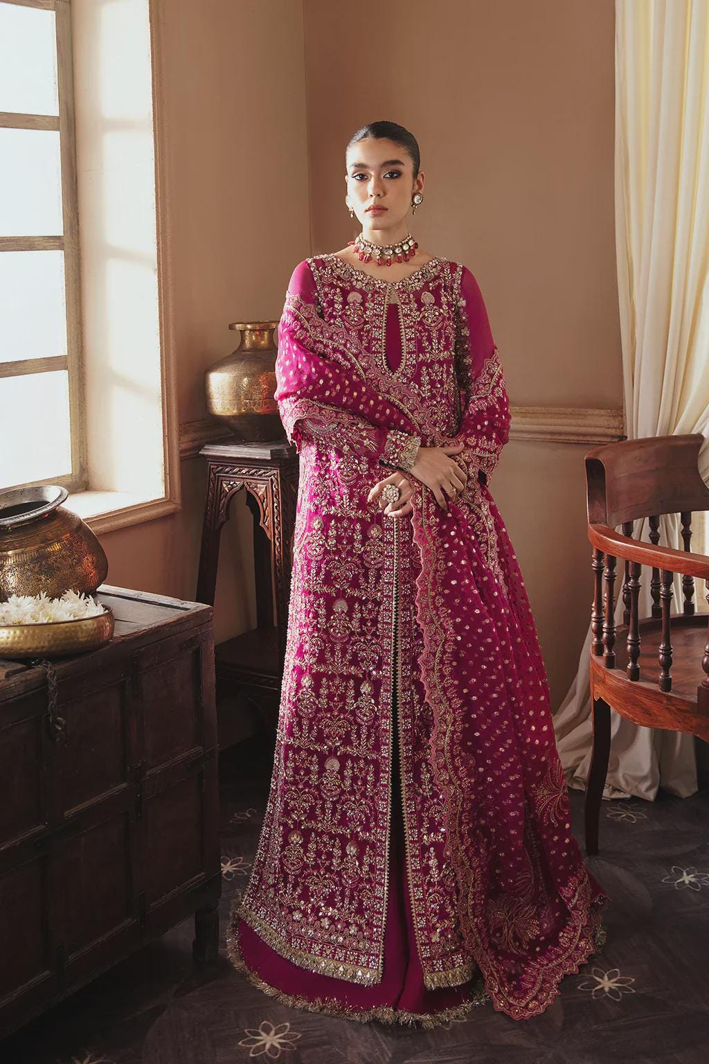 strapless open back dress Pakistani Bridal Dress In Pink Color main image 0