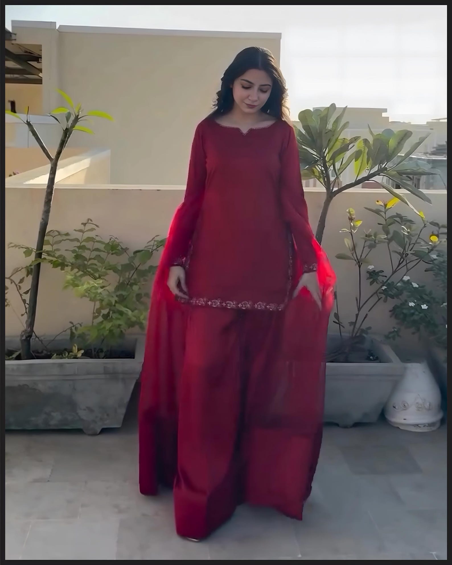 Schiffli Embroidered Cotton Suit – 3D Floral Shirt with Farshi Shalwar & Organza Dupatta main image 1