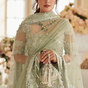 Mint Pakistani Indian Women Maxi Suit, Handmade Bridal Gown, Embroidery Clothes, Mehndi Nikkah Wedding Dress, Guest Outfit, Made to Order
