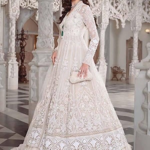 White bridal dress Pakistani Indian wedding dresses embroidery clothes maxi stitch walima nikkah Gown suit Guest outfit made to order