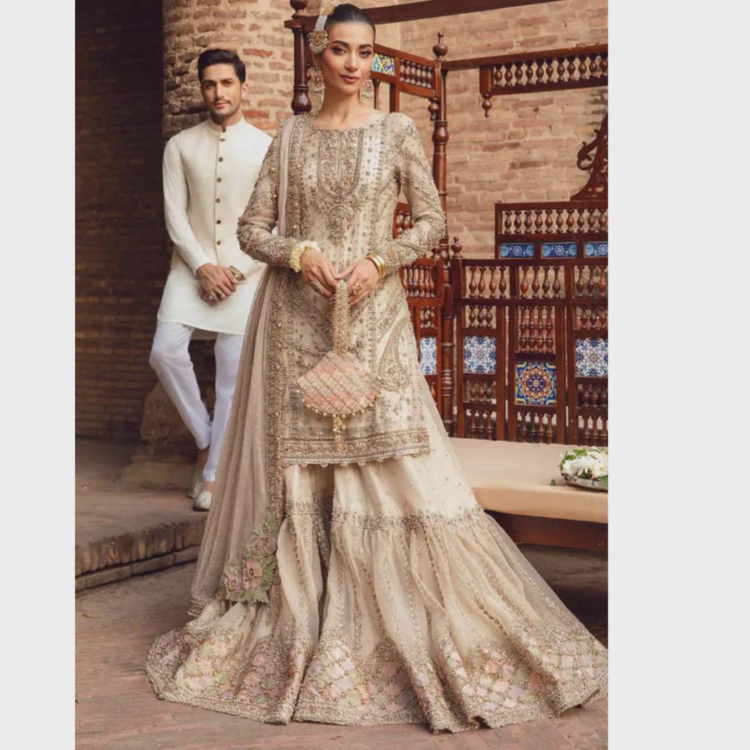 Pinterest Pakistani Bridesmaid Outfits Off White Sharara Suit Indian Dress  Bridal Modern Bridesmaid Wedding Guest Reception