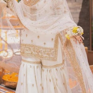Pakistani wedding dress salwar kameez, net chiffon embroidery, nikkah dress, gharara kurti outfit, made on custom order