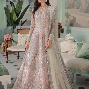 Lehenga Choli nupcial, trabajo de espejo de diseñador paquistaní, Dulhan lehenga para Nikkah Engagement mehndi, diseñador indio lehenga choli