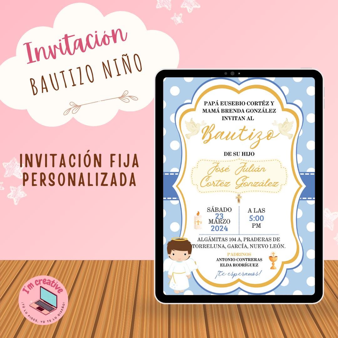 Personalized Stationary Invitation for a Boy's Baptism - Etsy New Zealand, image size:1080x1080