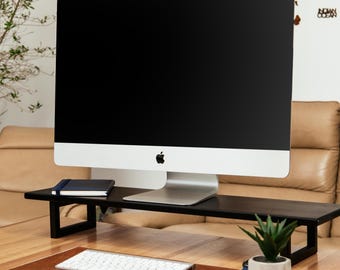Handmade Wood Monitor Stand with Optional Shelf - Customizable Dimensions