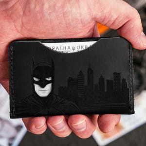 Personalized Leather Superhero ID Wallet: Engraved Bat Mask Cardholder