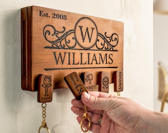 Personalized Key Holder For Wall with Coordinates or City Map Custom Entryway Organizer Key Rack with Hooks Housewarming Gifts for Couples