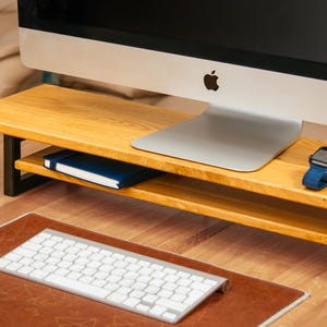 Popular Wooden Monitor Stand Bestseller Casual Desk Riser Elegant Coworker Gift for Him Premium Materials Oak Alder Black Brown Light