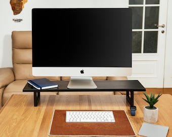 Wood Monitor Stand with Storage - Custom Engraved Desk Shelf Riser for Home office