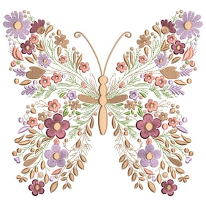 Butterfly Machine Embroidery Design, Floral Sewing Patch, Nature Embroidery Pattern – Instant Digital Download