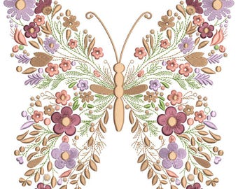 Butterfly Floral Embroidery Design – Nature-Inspired Machine Embroidery Pattern, Instant Download, DIY Sewing Patch