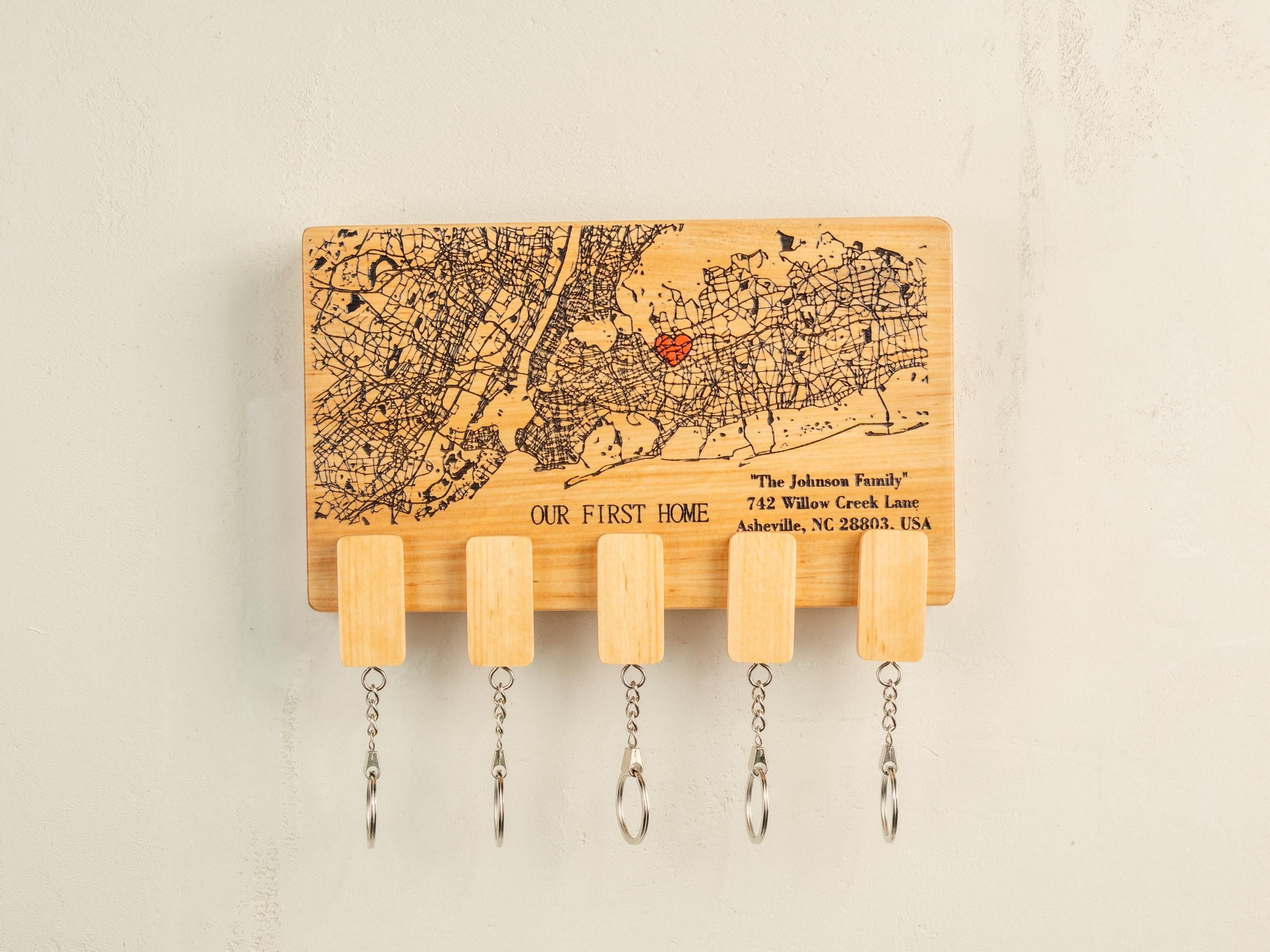 Custom Coordinates Key Holder for Wall Personalized City Map Key Rack Entryway Organizer with Hooks Housewarming Gift for Couples