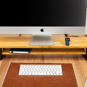 Wood Monitor Stand with Storage - Custom Engraved Desk Shelf Riser for Home office